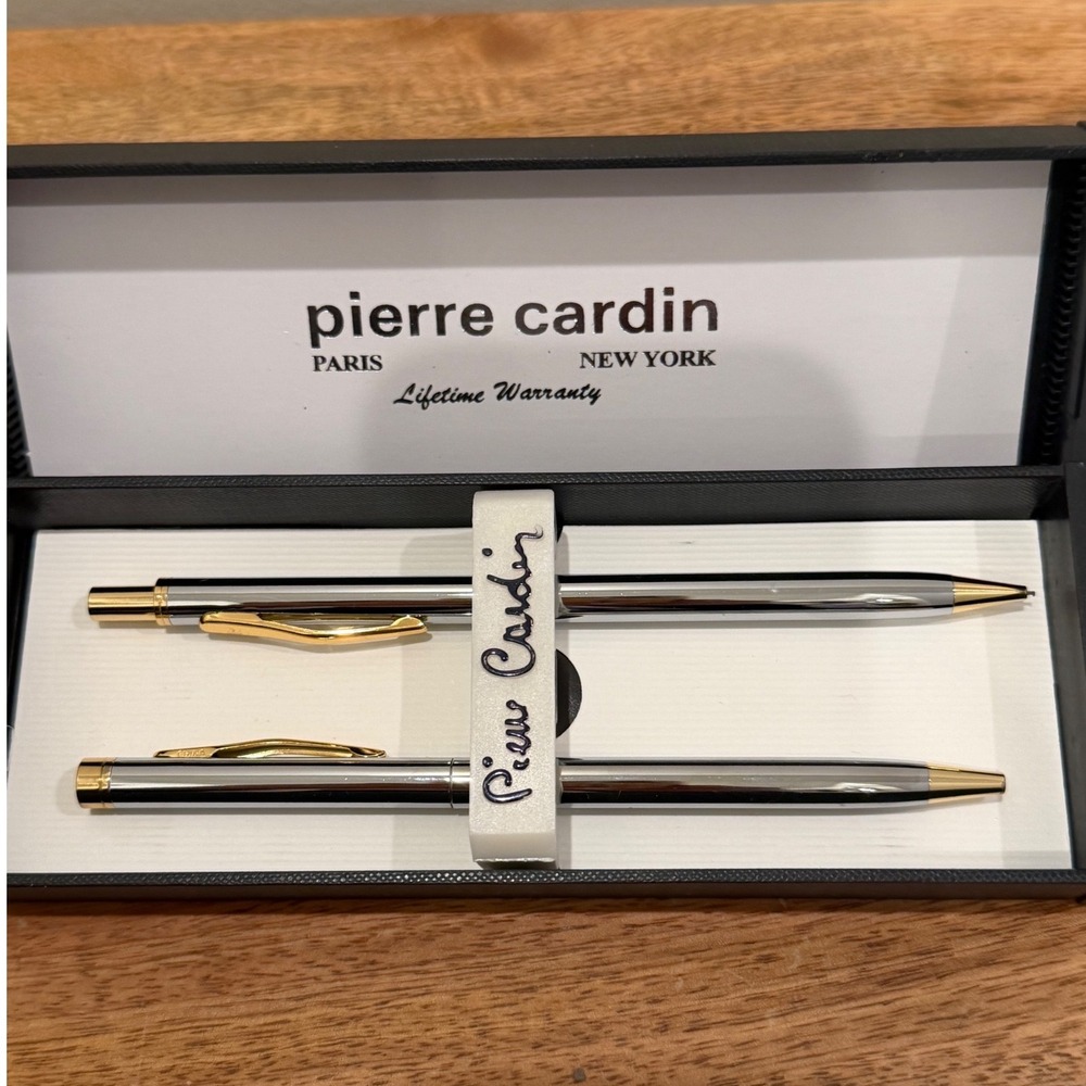 Pierre Cardin Ballpoint Pen Mechanical Pencil Set Silver Office Professional